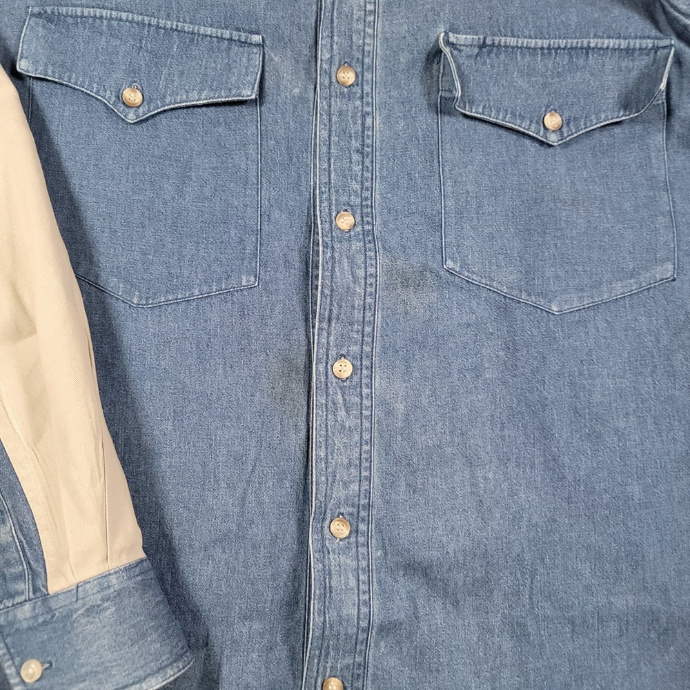 Just Western Shirt Mens L Blue Tan Two Tone Denim Cotton Cowboy - Picture 4 of 12
